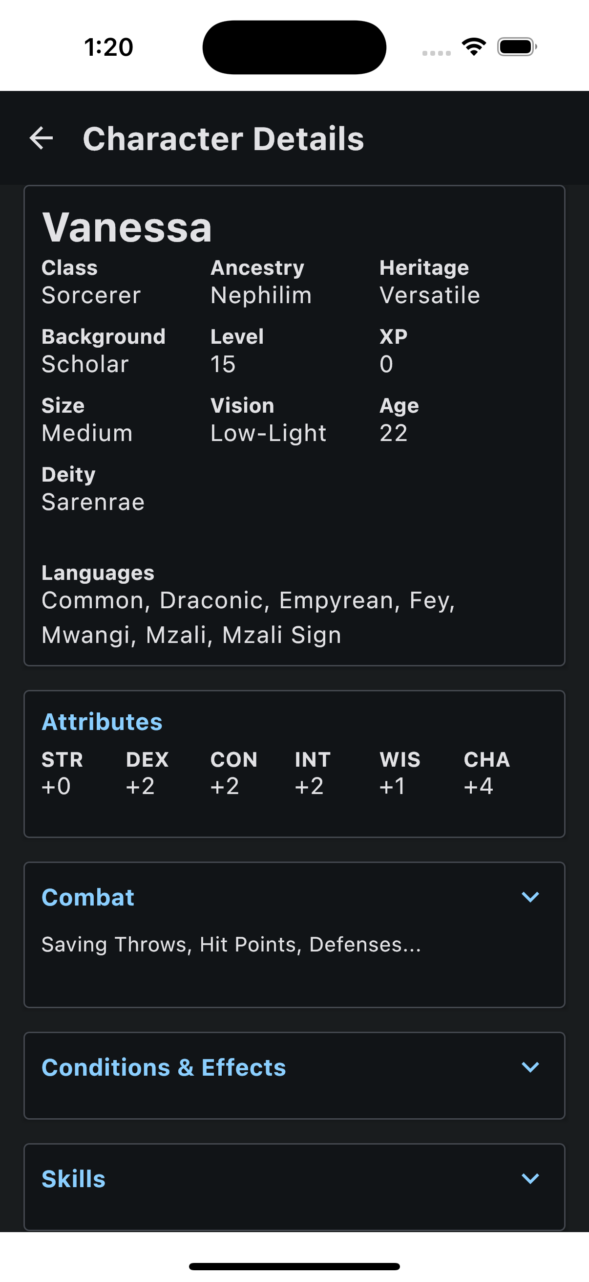 Character Details Screen