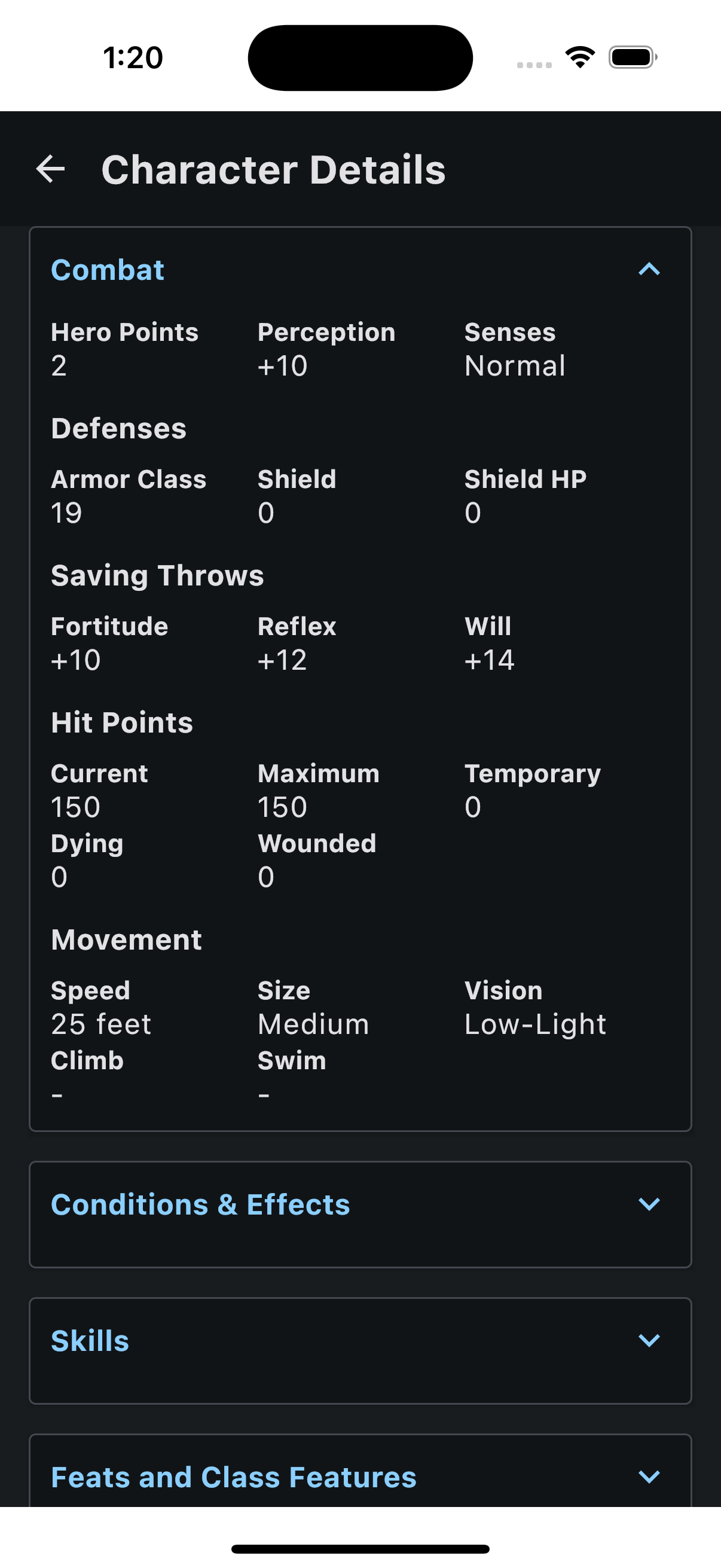 Character Combat Details