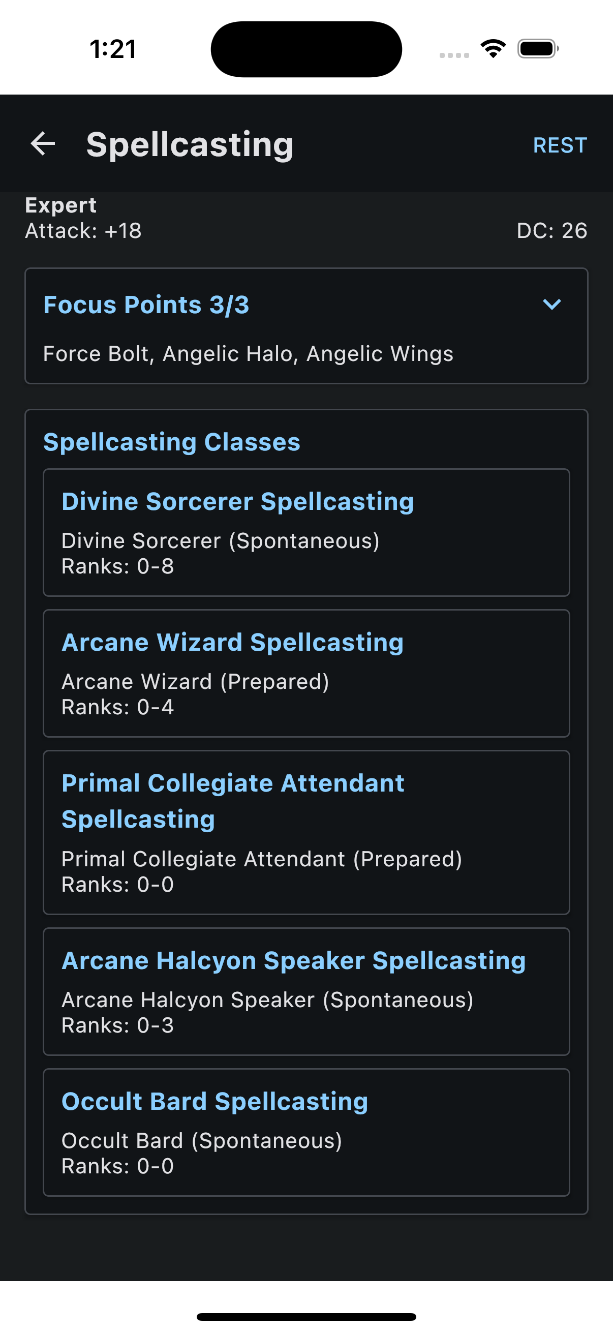 Spell Management Screen